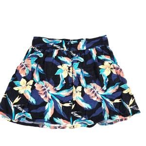 Roxy Black Tropical Print Shallow End Button Front Skirt Size Med